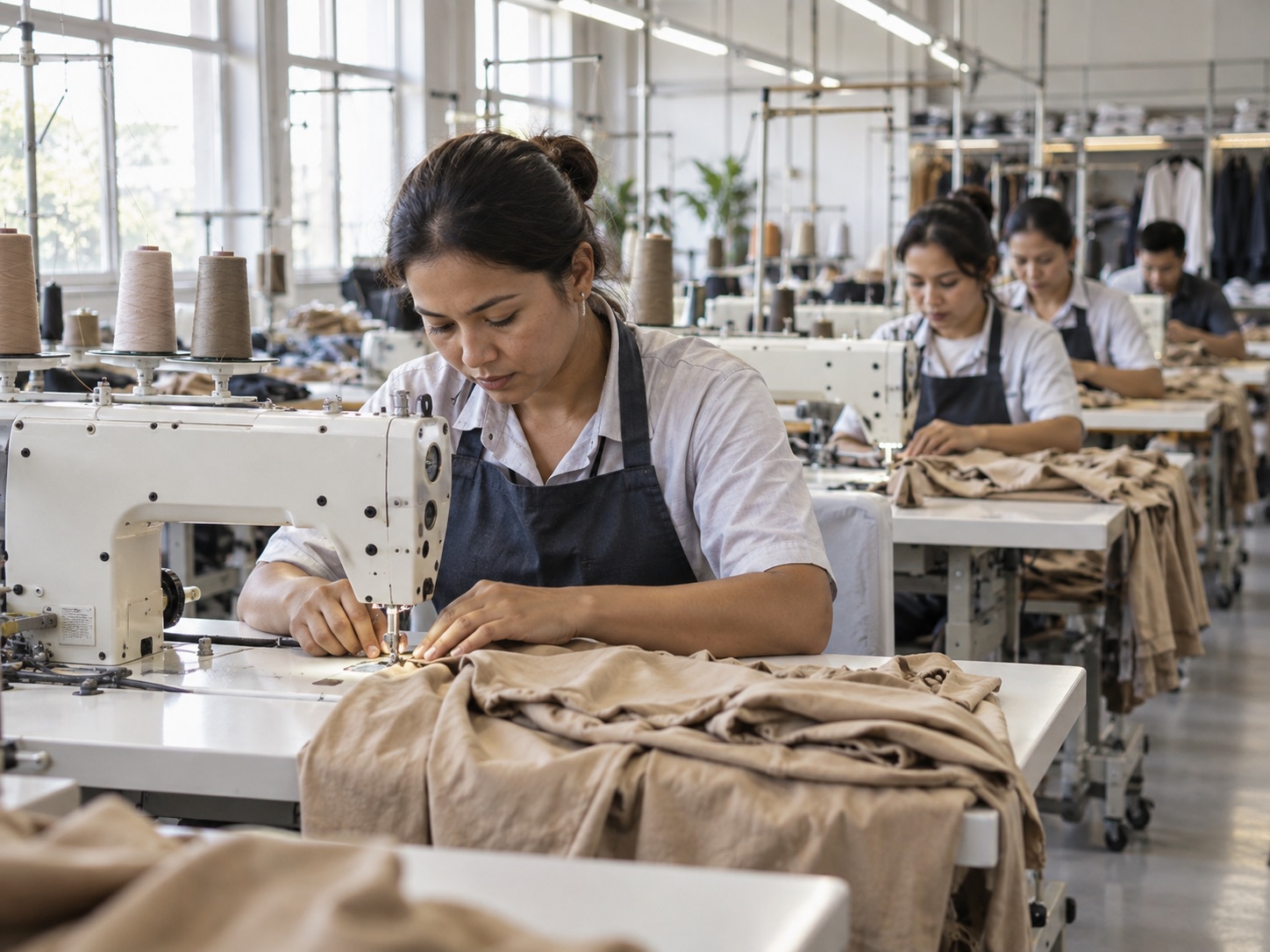 Cutting fabric in the pattern room