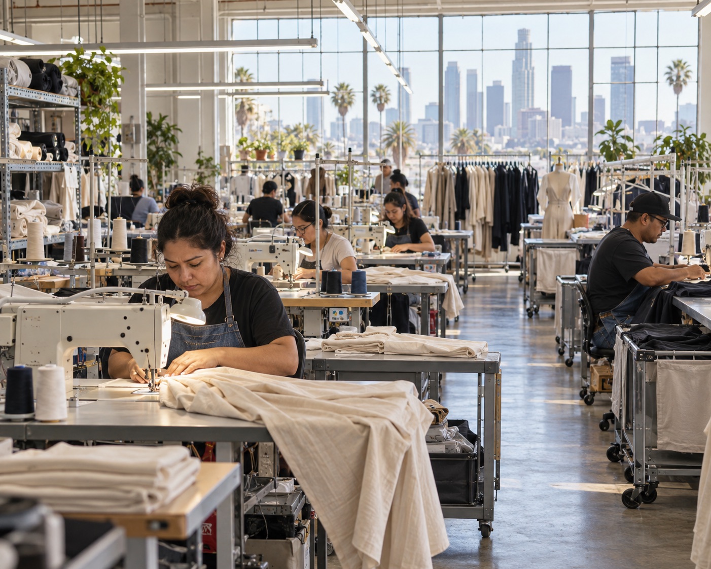 Garment makers at work on the factory floor