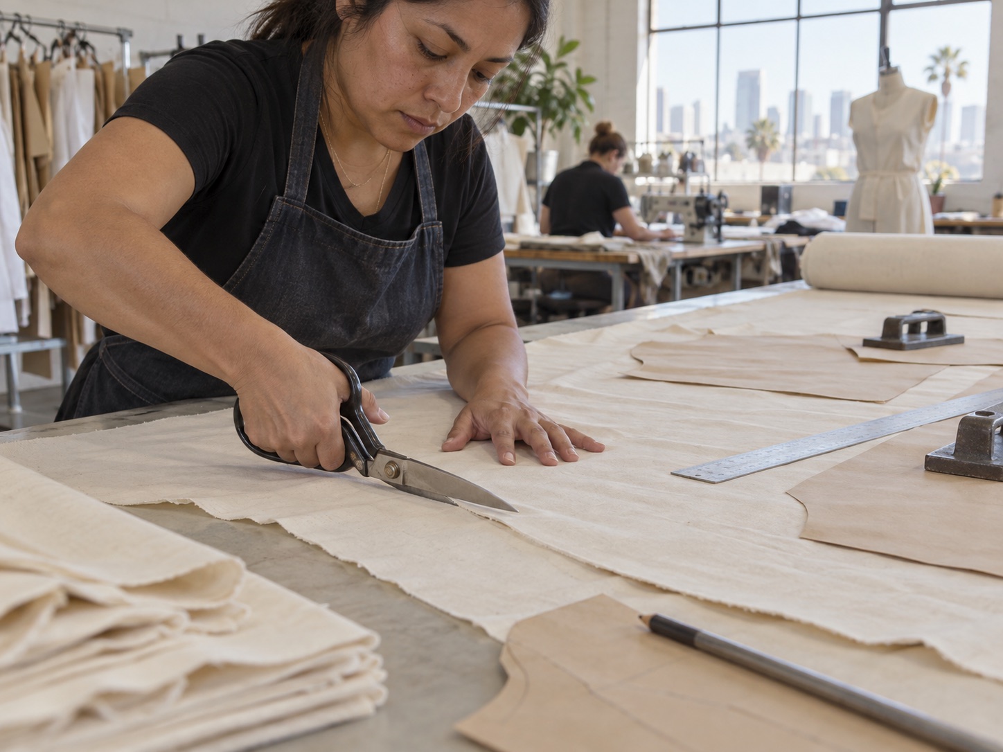Sewing garments on the production line